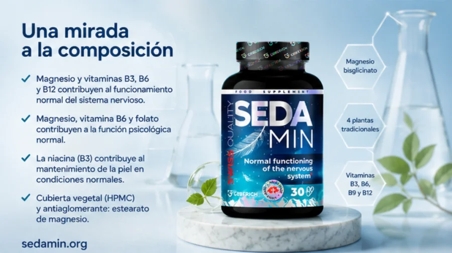 Sedamin — Magnesium, vier Kräuter und die B-Vitamine B3, B6, B9 und B12 in der Rezeptur