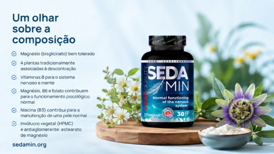Sedamin — Magnesium, vier Kräuter und die B-Vitamine B3, B6, B9 und B12 in der Rezeptur